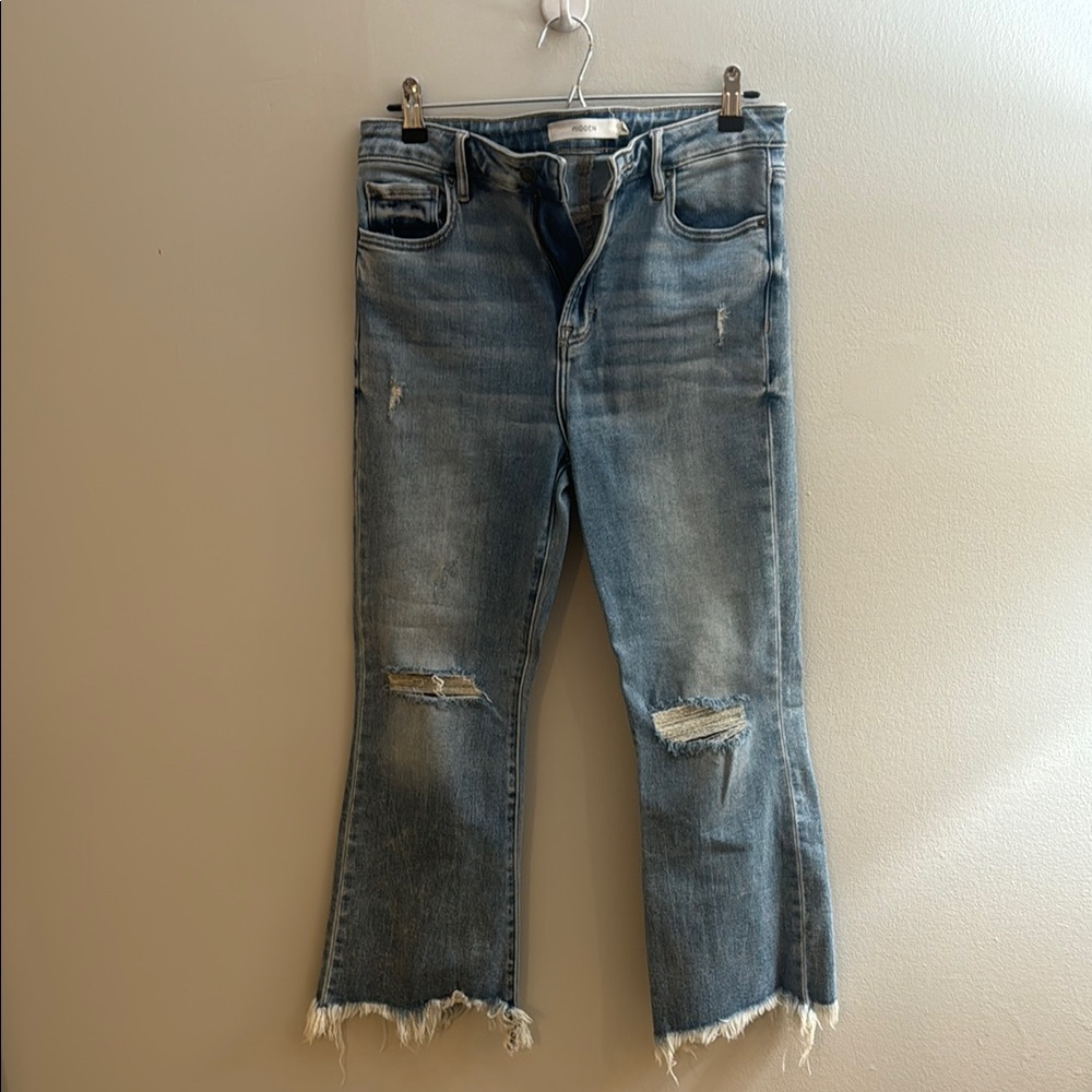 Hidden Distressed Flare Jeans